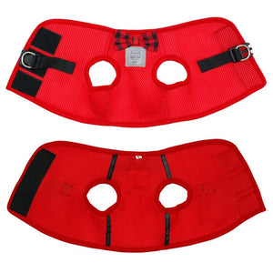 a close up of a red and black suitcase 