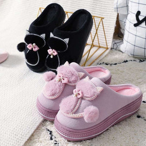 Women Cotton slippers Cute Cat Slippers Ladies Platform