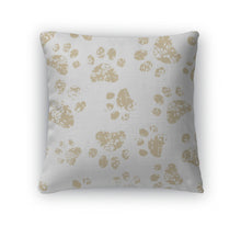 Throw Pillow, Cat Or Dog Brown Paw Prints On White Pattern