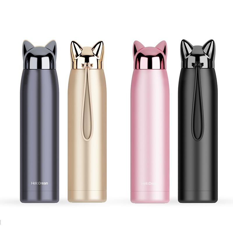 320ml 11oz Cat Ears Double Wall Hot Water Stainless Steel Thermos Bottle