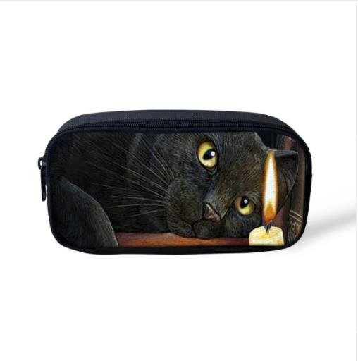 Black Cat Pattern School Backpack With Glitter Decoration, Lunch Bag And  Pencil Case 3pcs/set