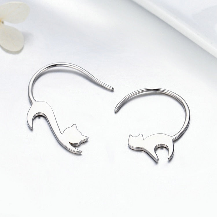 Silver Cat Post Earrings