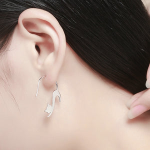 Cat Stud Earrings 925 Sterling Silver Cat Kitten
