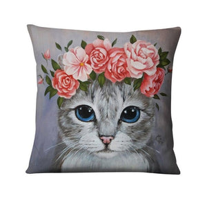 Cat with Flower Head dress Cat pillows
