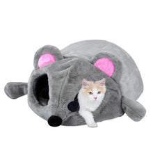 Plush Grey Mouse Cat Bed and House