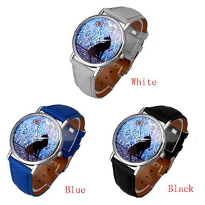 Choice of Black Cat Faced Watches with Black, Blue, and White Bands