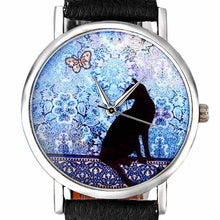 Black Cat with Butterfly and Blue Sky Background