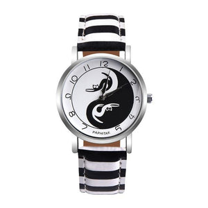 black and white stripped yin and yang cat watch