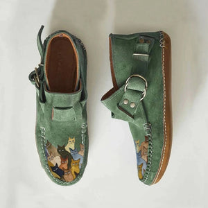 Winter Cartoon Cat Printed Suede Moccasin Boot