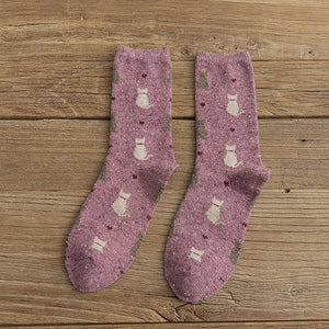 Women Cat Printed Wool Socks