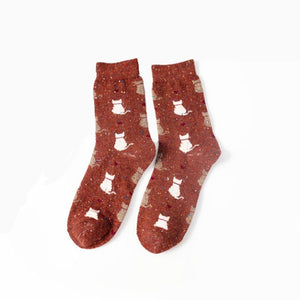 Women Cat Printed Wool Socks