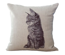 18 inch Square Linen Cotton Cat Printed Throw Pillow