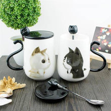 450ML Cat Pattern Ceramic Coffee Mug With Spoon And Cover