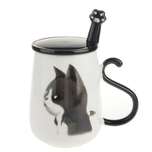 450ML Cat Pattern Ceramic Coffee Mug With Spoon And Cover