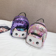 White Cat Faced Cut Out on Sequined Backpack