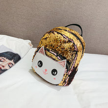 White Cat Faced Cut Out on Sequined Backpack