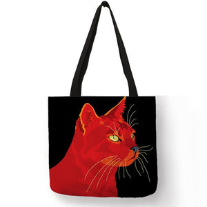 Linen cat themed tote Bags