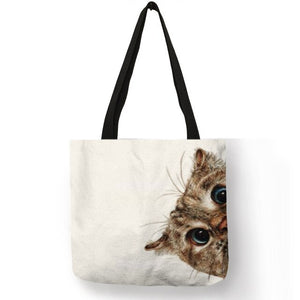 Linen cat themed tote Bags
